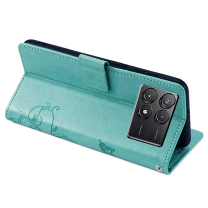 For Xiaomi Poco F6 Pro 5G / Redmi K70 5G / K70 Pro 5G Phone Case Butterfly Flower Imprinted Leather Anti-Fall Cover