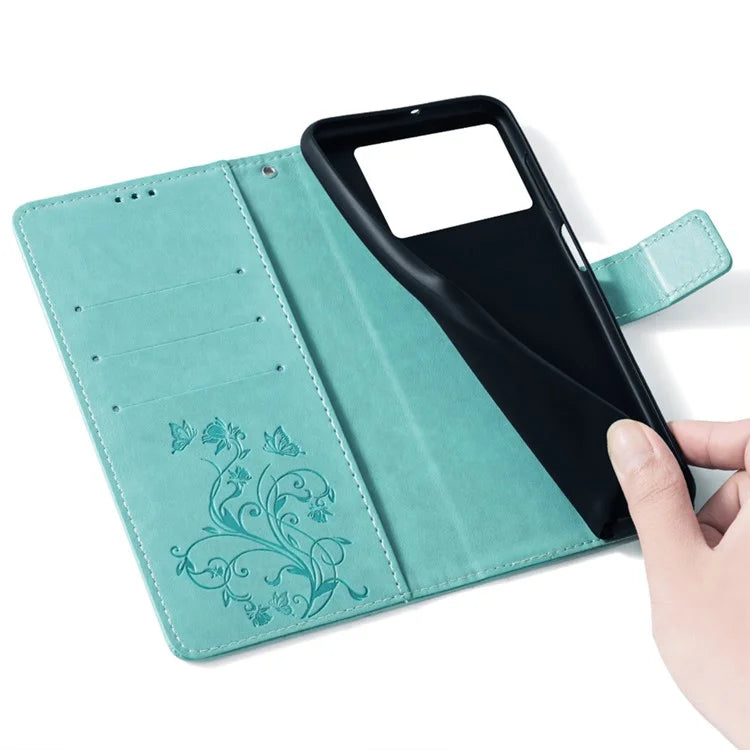 For Xiaomi Poco F6 Pro 5G / Redmi K70 5G / K70 Pro 5G Phone Case Butterfly Flower Imprinted Leather Anti-Fall Cover