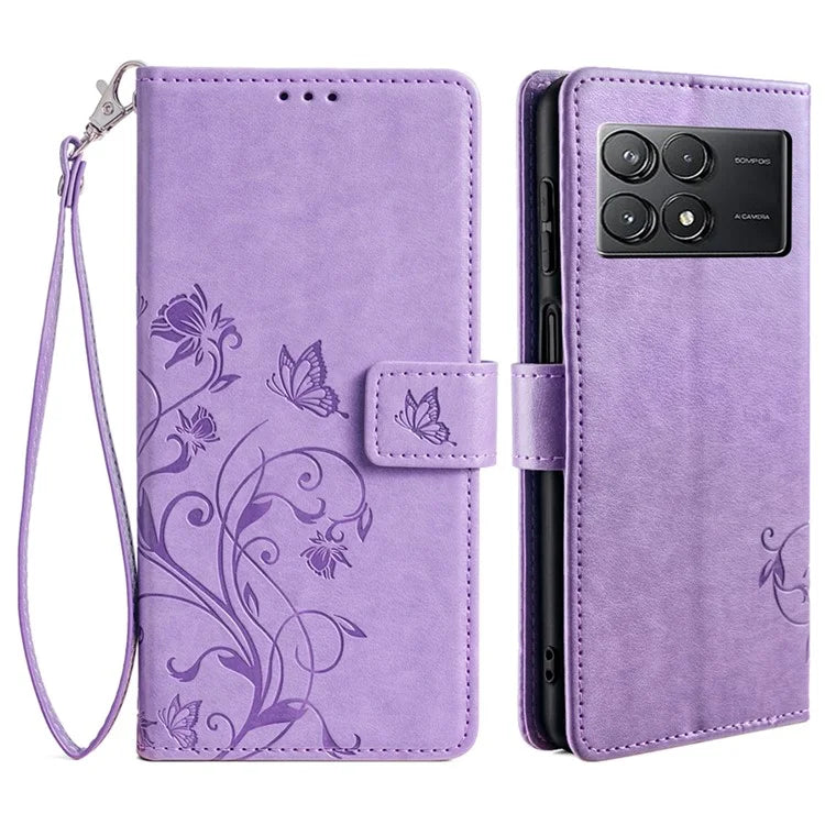 For Xiaomi Poco F6 Pro 5G / Redmi K70 5G / K70 Pro 5G Phone Case Butterfly Flower Imprinted Leather Anti-Fall Cover