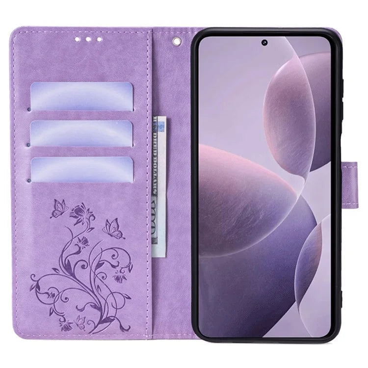 For Xiaomi Poco F6 Pro 5G / Redmi K70 5G / K70 Pro 5G Phone Case Butterfly Flower Imprinted Leather Anti-Fall Cover