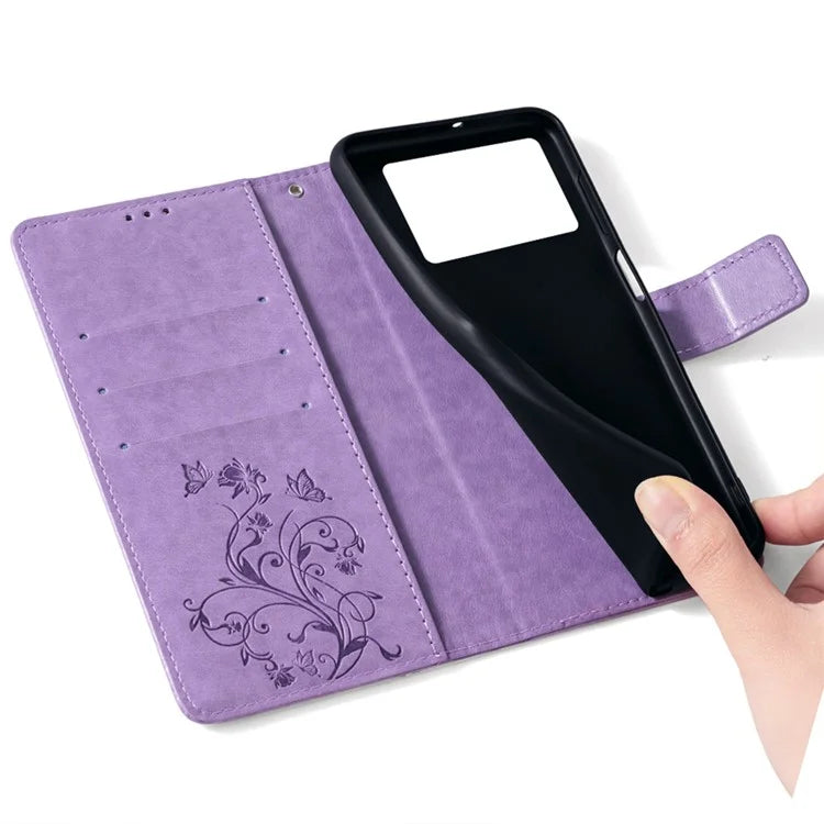 For Xiaomi Poco F6 Pro 5G / Redmi K70 5G / K70 Pro 5G Phone Case Butterfly Flower Imprinted Leather Anti-Fall Cover