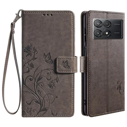 For Xiaomi Poco F6 Pro 5G / Redmi K70 5G / K70 Pro 5G Phone Case Butterfly Flower Imprinted Leather Anti-Fall Cover