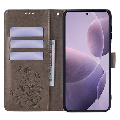 For Xiaomi Poco F6 Pro 5G / Redmi K70 5G / K70 Pro 5G Phone Case Butterfly Flower Imprinted Leather Anti-Fall Cover