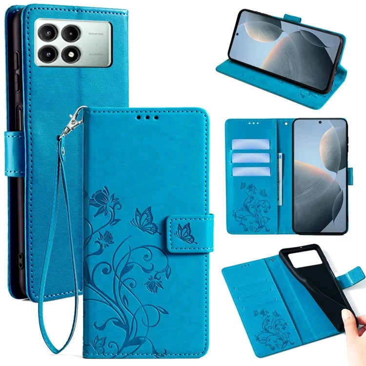 For Xiaomi Redmi K70E 5G / Poco X6 Pro 5G Case Butterfly Flower PU Leather Handbag Phone Cover