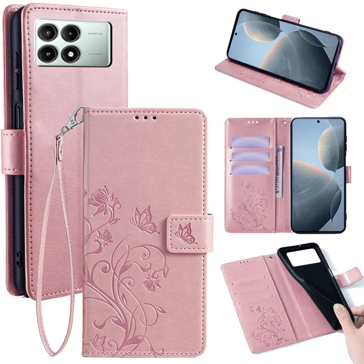 For Xiaomi Redmi K70E 5G / Poco X6 Pro 5G Case Butterfly Flower PU Leather Handbag Phone Cover