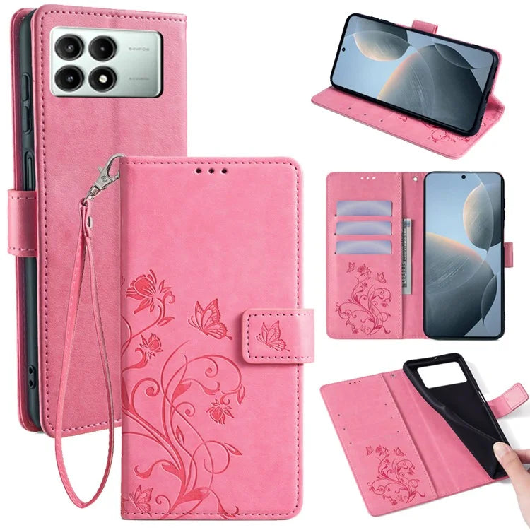For Xiaomi Redmi K70E 5G / Poco X6 Pro 5G Case Butterfly Flower PU Leather Handbag Phone Cover