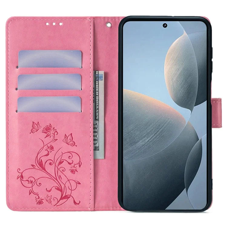 For Xiaomi Redmi K70E 5G / Poco X6 Pro 5G Case Butterfly Flower PU Leather Handbag Phone Cover
