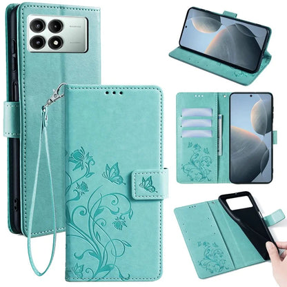 For Xiaomi Redmi K70E 5G / Poco X6 Pro 5G Case Butterfly Flower PU Leather Handbag Phone Cover