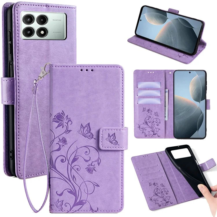 For Xiaomi Redmi K70E 5G / Poco X6 Pro 5G Case Butterfly Flower PU Leather Handbag Phone Cover