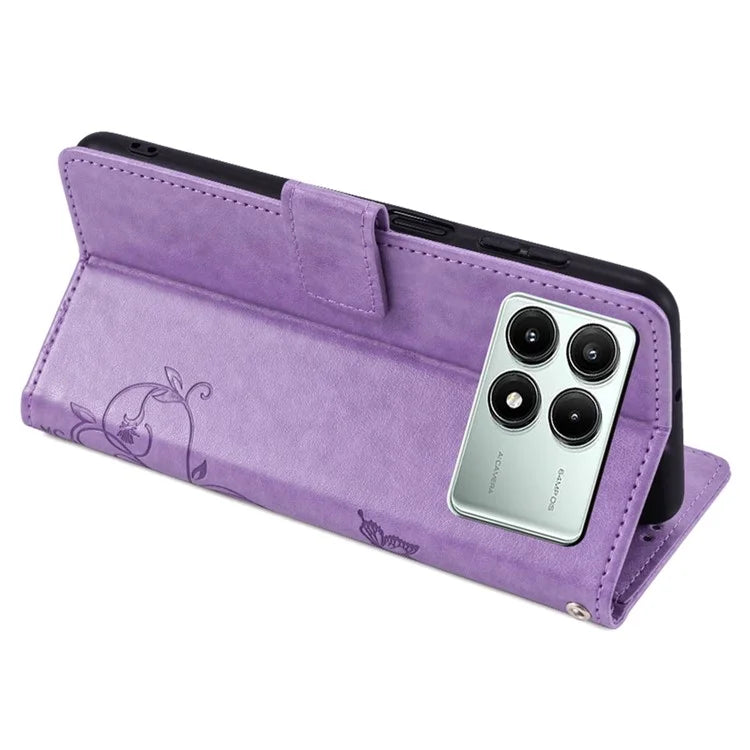 For Xiaomi Redmi K70E 5G / Poco X6 Pro 5G Case Butterfly Flower PU Leather Handbag Phone Cover