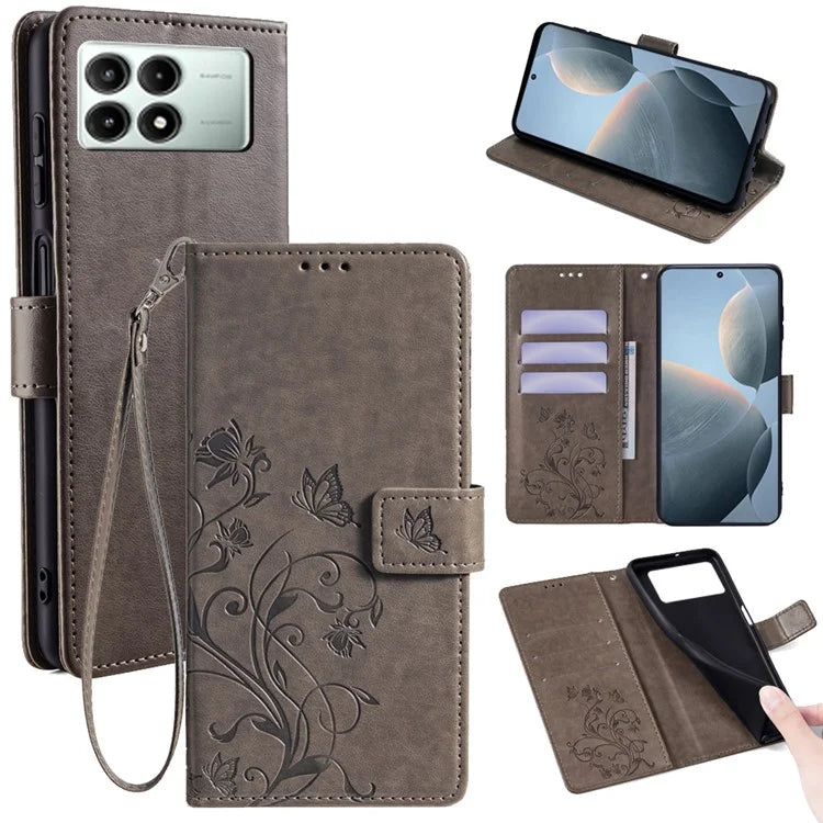 For Xiaomi Redmi K70E 5G / Poco X6 Pro 5G Case Butterfly Flower PU Leather Handbag Phone Cover