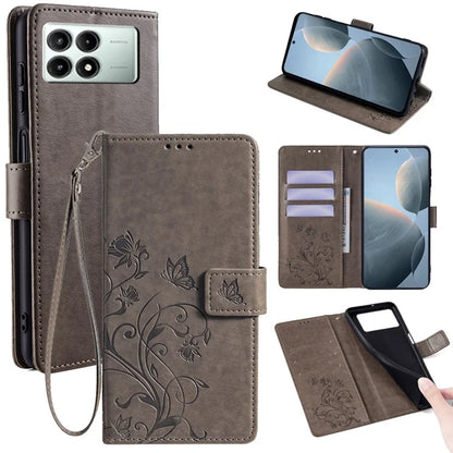For Xiaomi Redmi K70E 5G / Poco X6 Pro 5G Case Butterfly Flower PU Leather Handbag Phone Cover