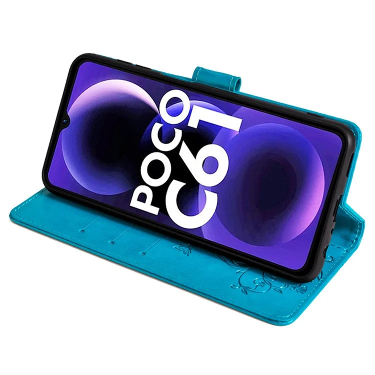 For Xiaomi Redmi A3 / Poco C61 Case Card Slots Cover Butterfly Flower PU Leather Stand Phone Shell with Strap
