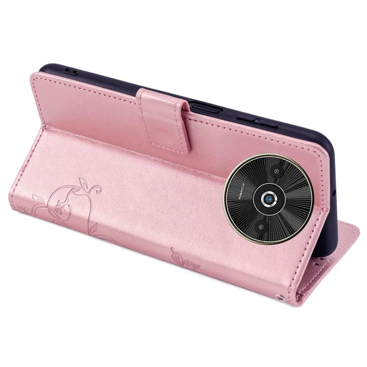 For Xiaomi Redmi A3/Poco C61 Case Card Slots Cover Butterfly Flower PU Leather Stand Phone Shell with Strap