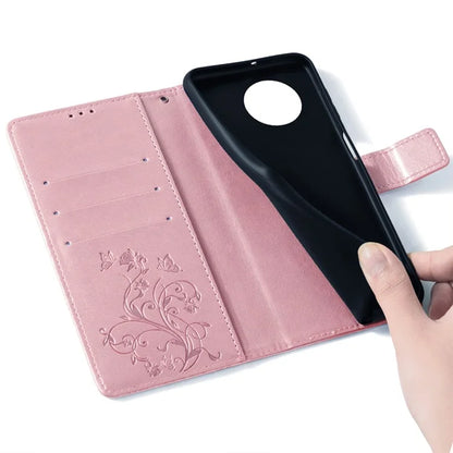 For Xiaomi Redmi A3/Poco C61 Case Card Slots Cover Butterfly Flower PU Leather Stand Phone Shell with Strap