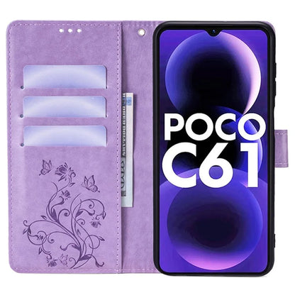 For Xiaomi Redmi A3/Poco C61 Case Card Slots Cover Butterfly Flower PU Leather Stand Phone Shell with Strap