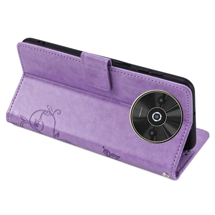 For Xiaomi Redmi A3/Poco C61 Case Card Slots Cover Butterfly Flower PU Leather Stand Phone Shell with Strap