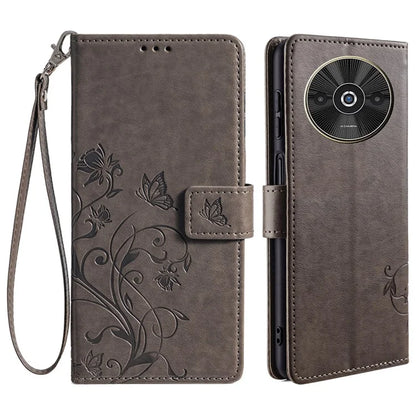 For Xiaomi Redmi A3/Poco C61 Case Card Slots Cover Butterfly Flower PU Leather Stand Phone Shell with Strap