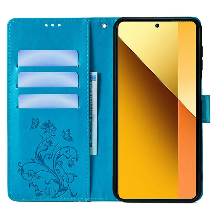 For Xiaomi Redmi Note 13 4G Anti-Scratch Phone Cover PU Leather Case Imprinted Butterfly Floral Stand Phone Shell