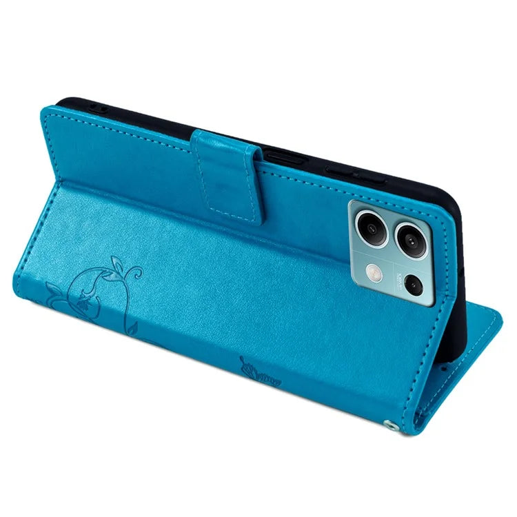 For Xiaomi Redmi Note 13 4G Anti-Scratch Phone Cover PU Leather Case Imprinted Butterfly Floral Stand Phone Shell