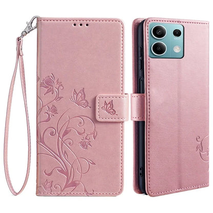 For Xiaomi Redmi Note 13 4G Anti-Scratch Phone Cover PU Leather Case Imprinted Butterfly Floral Stand Phone Shell