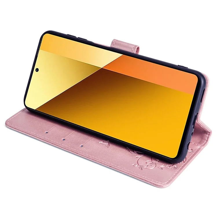 For Xiaomi Redmi Note 13 4G Anti-Scratch Phone Cover PU Leather Case Imprinted Butterfly Floral Stand Phone Shell