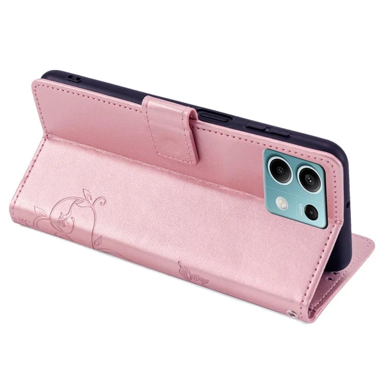 For Xiaomi Redmi Note 13 4G Anti-Scratch Phone Cover PU Leather Case Imprinted Butterfly Floral Stand Phone Shell