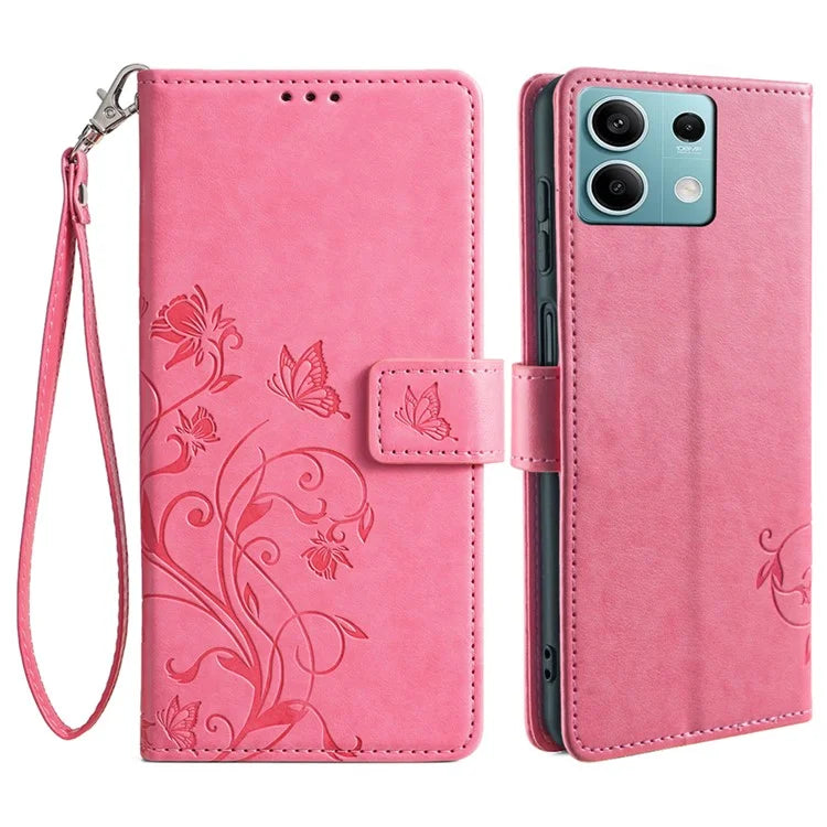 For Xiaomi Redmi Note 13 4G Anti-Scratch Phone Cover PU Leather Case Imprinted Butterfly Floral Stand Phone Shell
