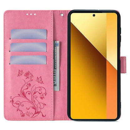 For Xiaomi Redmi Note 13 4G Anti-Scratch Phone Cover PU Leather Case Imprinted Butterfly Floral Stand Phone Shell