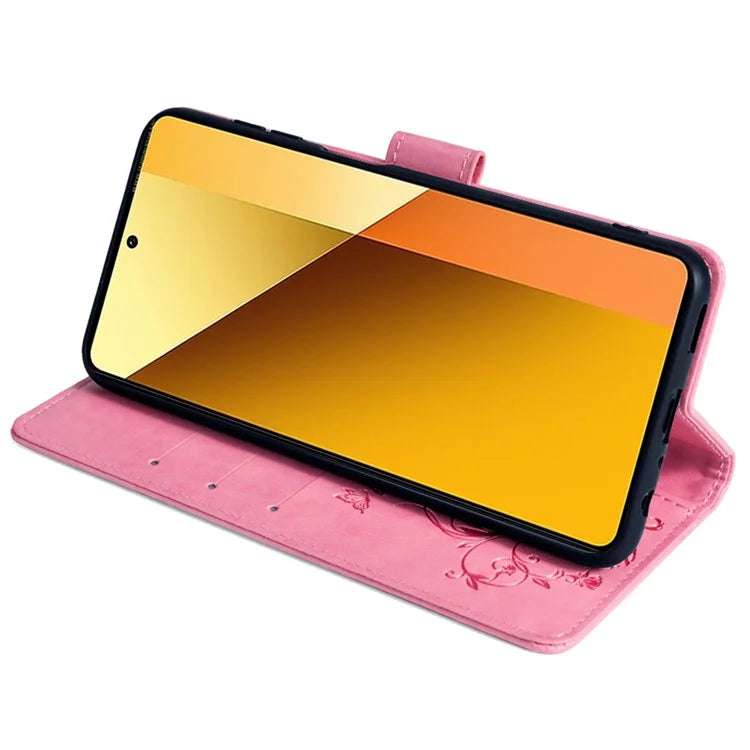 For Xiaomi Redmi Note 13 4G Anti-Scratch Phone Cover PU Leather Case Imprinted Butterfly Floral Stand Phone Shell