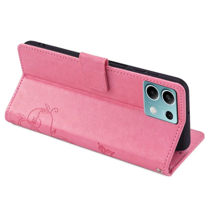 For Xiaomi Redmi Note 13 4G Anti-Scratch Phone Cover PU Leather Case Imprinted Butterfly Floral Stand Phone Shell