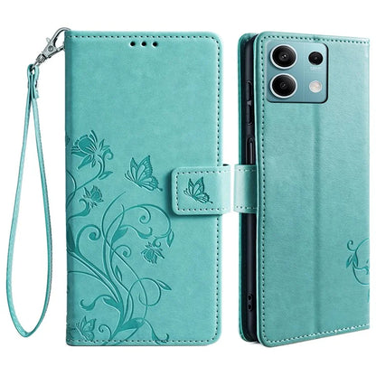 For Xiaomi Redmi Note 13 4G Anti-Scratch Phone Cover PU Leather Case Imprinted Butterfly Floral Stand Phone Shell