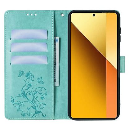 For Xiaomi Redmi Note 13 4G Anti-Scratch Phone Cover PU Leather Case Imprinted Butterfly Floral Stand Phone Shell
