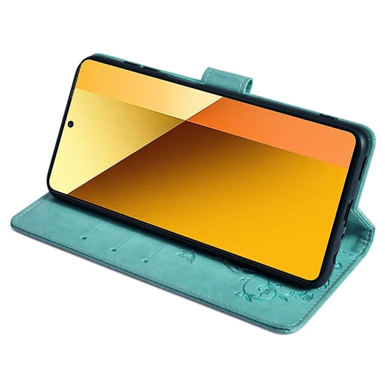 For Xiaomi Redmi Note 13 4G Anti-Scratch Phone Cover PU Leather Case Imprinted Butterfly Floral Stand Phone Shell