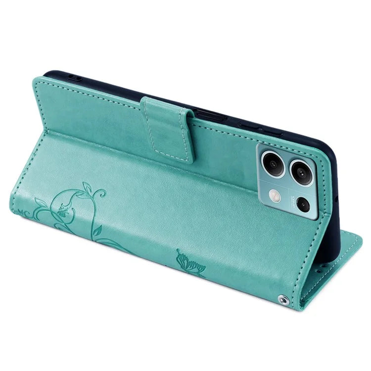 For Xiaomi Redmi Note 13 4G Anti-Scratch Phone Cover PU Leather Case Imprinted Butterfly Floral Stand Phone Shell