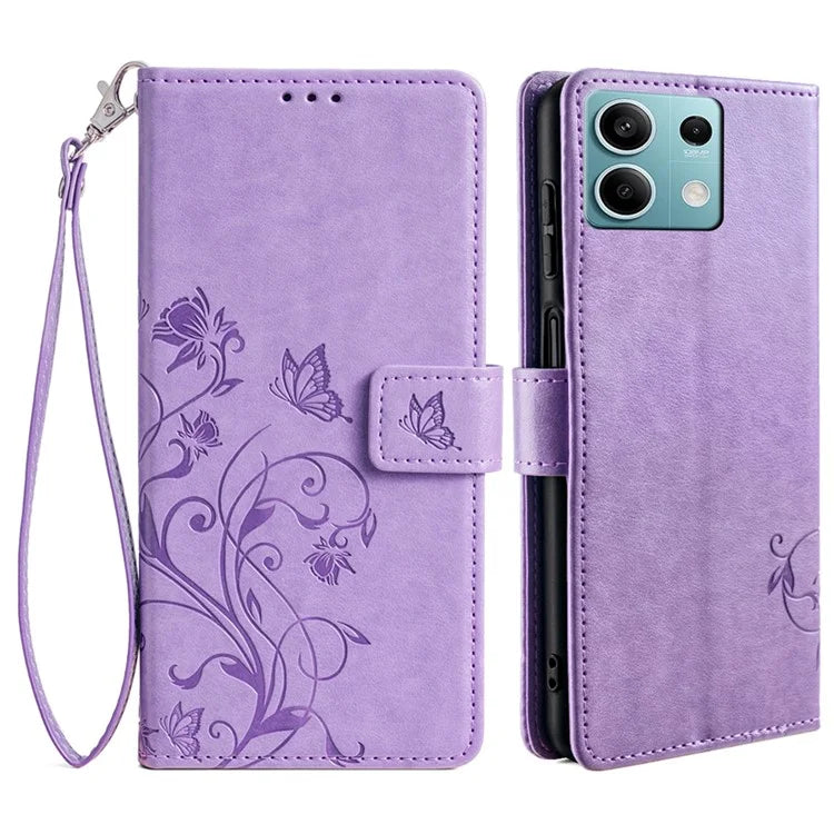 For Xiaomi Redmi Note 13 4G Anti-Scratch Phone Cover PU Leather Case Imprinted Butterfly Floral Stand Phone Shell