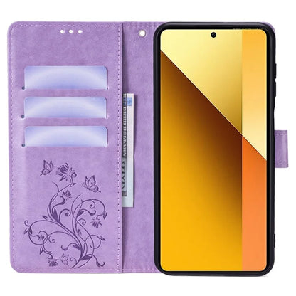For Xiaomi Redmi Note 13 4G Anti-Scratch Phone Cover PU Leather Case Imprinted Butterfly Floral Stand Phone Shell