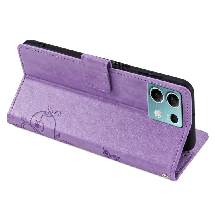 For Xiaomi Redmi Note 13 4G Anti-Scratch Phone Cover PU Leather Case Imprinted Butterfly Floral Stand Phone Shell
