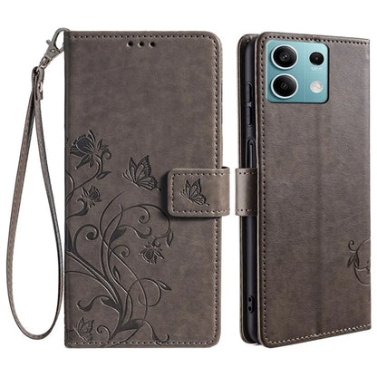 For Xiaomi Redmi Note 13 4G Anti-Scratch Phone Cover PU Leather Case Imprinted Butterfly Floral Stand Phone Shell