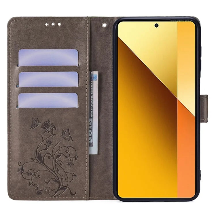 For Xiaomi Redmi Note 13 4G Anti-Scratch Phone Cover PU Leather Case Imprinted Butterfly Floral Stand Phone Shell