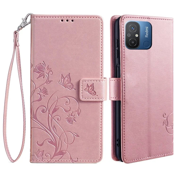 For Xiaomi Redmi 12C 4G Case Folio Flip Butterfly Flower PU Leather Phone Cover
