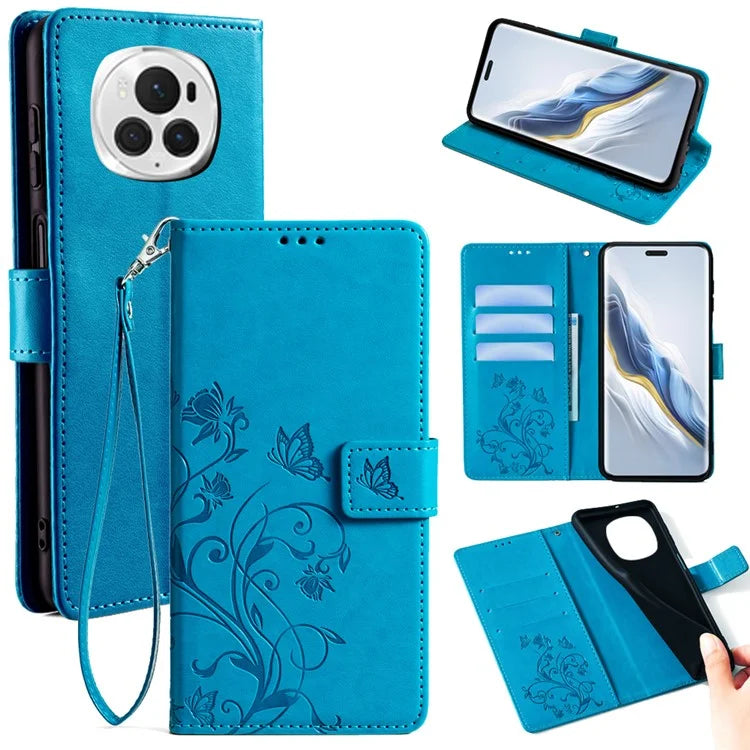 For Honor Magic6 Pro 5G Wallet Case Butterfly Flower Pattern PU Leather Stand Phone Cover