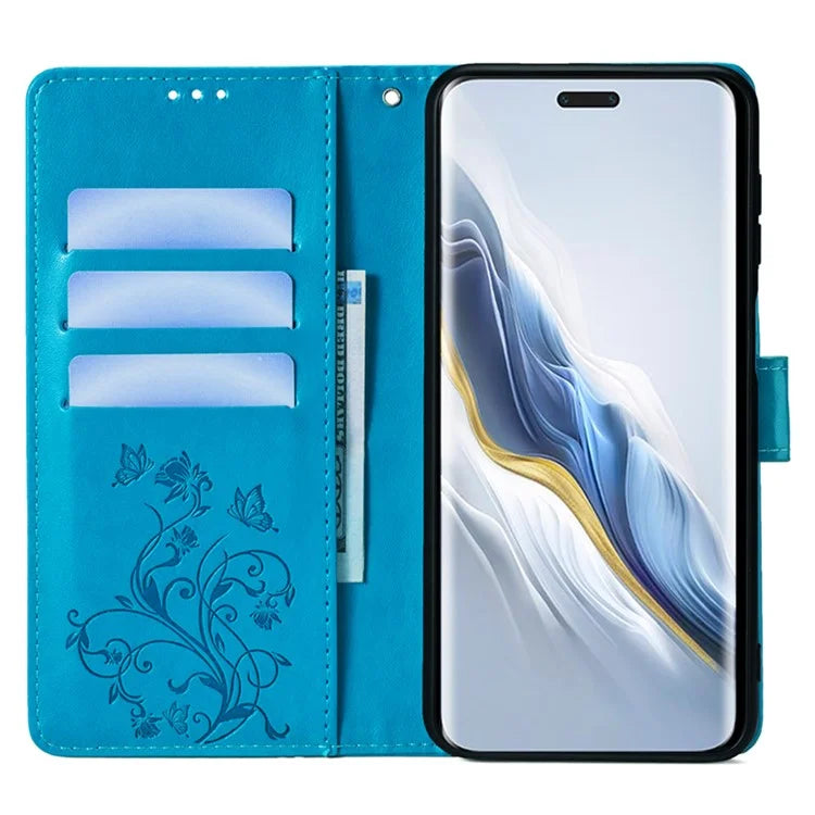 For Honor Magic6 Pro 5G Wallet Case Butterfly Flower Pattern PU Leather Stand Phone Cover