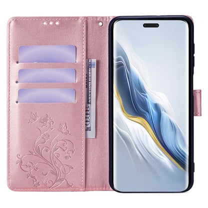For Honor Magic6 Pro 5G Wallet Case Butterfly Flower Pattern PU Leather Stand Phone Cover