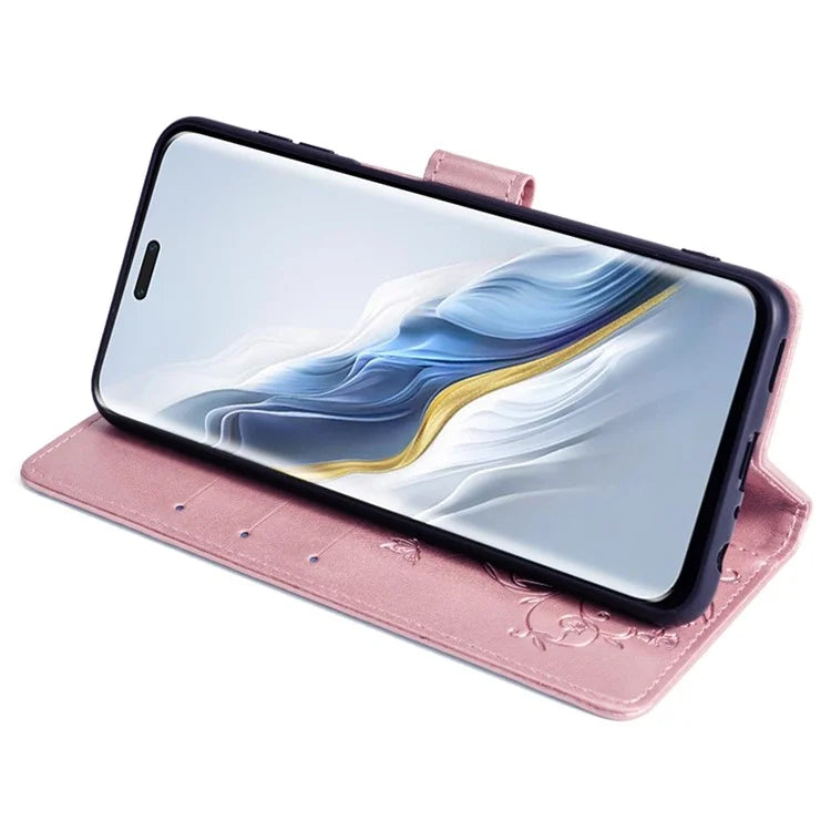For Honor Magic6 Pro 5G Wallet Case Butterfly Flower Pattern PU Leather Stand Phone Cover