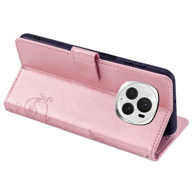 For Honor Magic6 Pro 5G Wallet Case Butterfly Flower Pattern PU Leather Stand Phone Cover