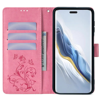 For Honor Magic6 Pro 5G Wallet Case Butterfly Flower Pattern PU Leather Stand Phone Cover