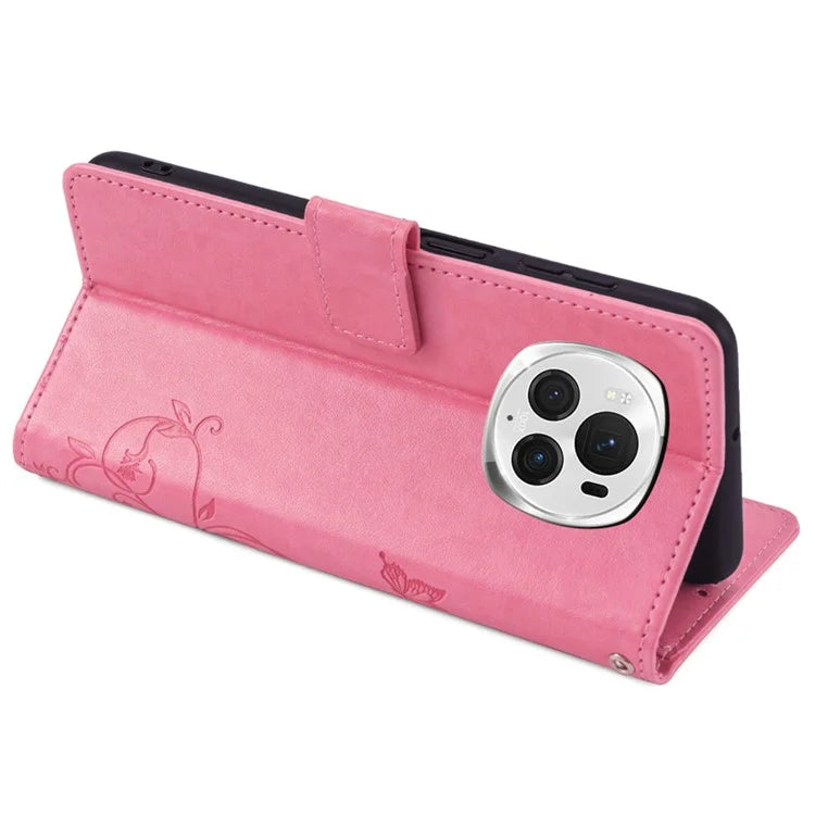 For Honor Magic6 Pro 5G Wallet Case Butterfly Flower Pattern PU Leather Stand Phone Cover