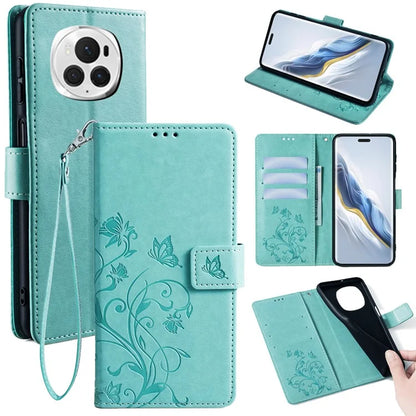 For Honor Magic6 Pro 5G Wallet Case Butterfly Flower Pattern PU Leather Stand Phone Cover