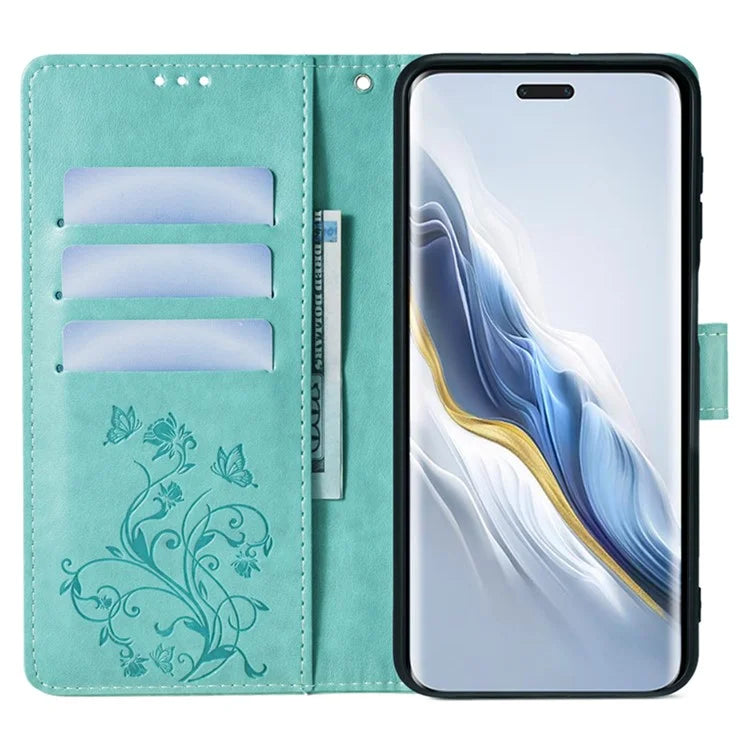 For Honor Magic6 Pro 5G Wallet Case Butterfly Flower Pattern PU Leather Stand Phone Cover